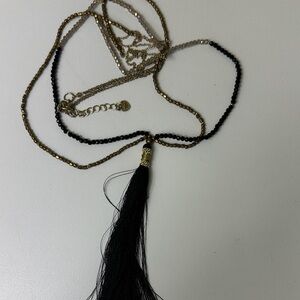 Nakamol Delicate Black and Gold Tassel Layered Necklace